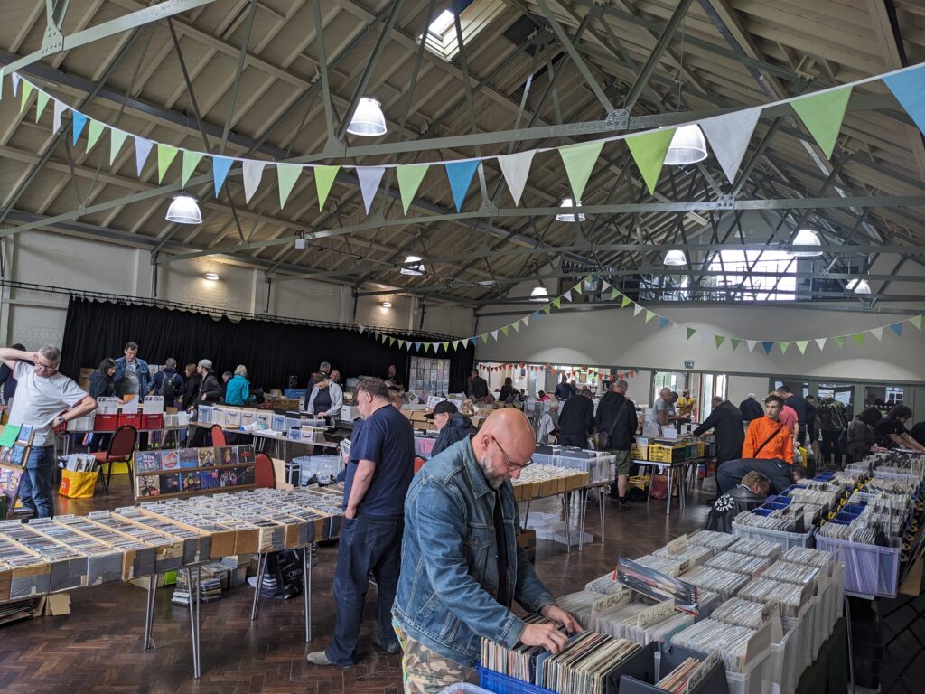 People browing at a recor fair at Westgate Hall